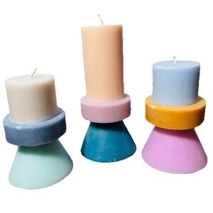 3 new unscented Stack Candles multi color unique   $20 & up a piece nwt
